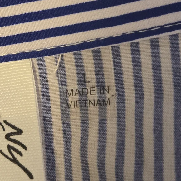 NY Collection Navy White Striped Shirt Dress Large (6129) - Picture 4 of 6